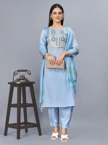 Women s Premium Silk Blend Kurta Set  3 Piece Kurti Set