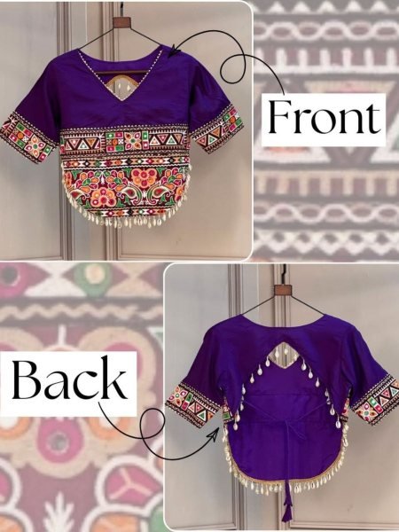 Women s Purple Embroidered Roman Blouse for Saree and Lehenga Sarees 
