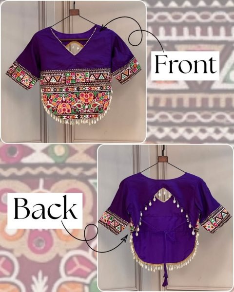 Women s Purple Embroidered Roman Blouse for Saree and Lehenga Blouse Collection