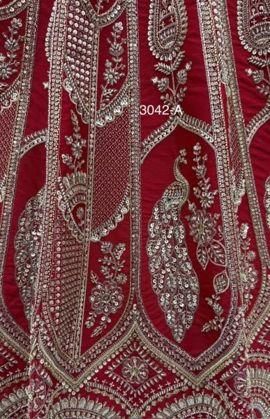 Women s Red Slub Silk Bridal Lehenga with Hand Beads Sequins and Crystal Work For Wedding Bridal Lehenga Choli