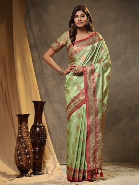 Women s Soft Fancy Silk Saree With Zari Weaving Border Silk Sarees Wholesale
