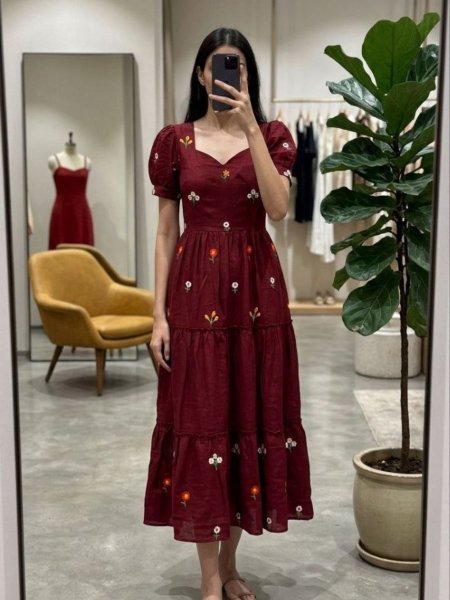 Women s Vichitra Silk Embroidered Dress with Corset Back Kurtis