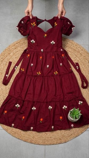 Women s Vichitra Silk Embroidered Dress with Corset Back Western Ladies Top Wholesale