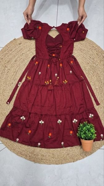 Women s Vichitra Silk Embroidered Dress with Corset Back Western Ladies Top Wholesale