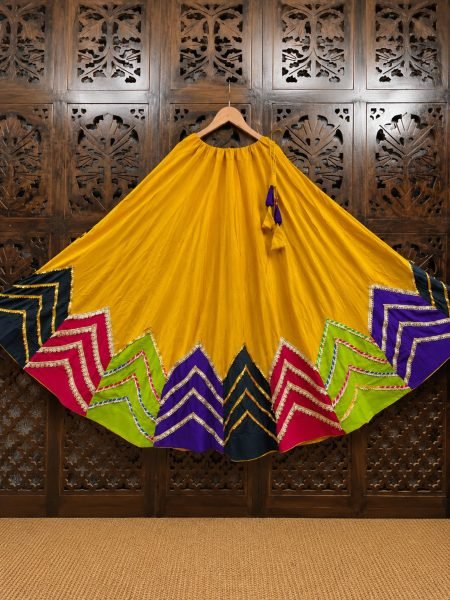 Women's Yellow Rayon Cotton Flared Skirt with Traditional Patch Work Design Shop by Occasion