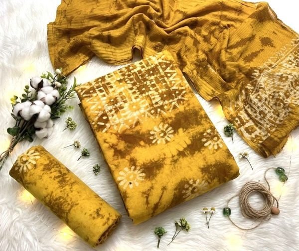 Women's Yellow Wax Batik Print Dress Material with 2.25 Meter Fabric Cut FOr Daily Wear Color Set Matching Dress Material Wholesale