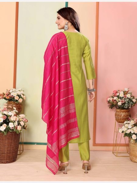 Women Silk Kurti Pant With Chanderi Dupatta  3 Piece Kurti Set