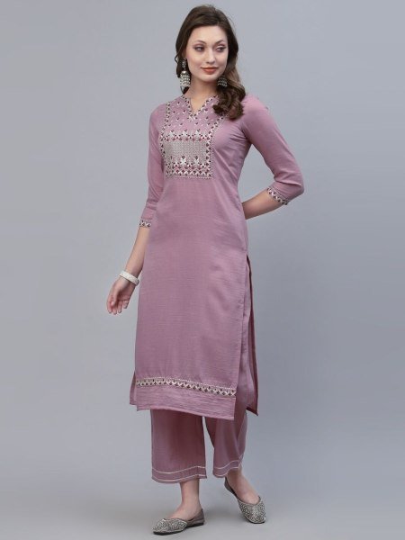 Women Viscose Rayon Embroidered Pattern Kurti Pant Set  3 Piece Kurti Set
