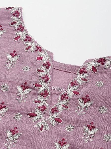 Women Viscose Rayon Embroidered Pattern Kurti Pant Set  3 Piece Kurti Set