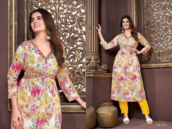 Women Yellow Floral Printed Rayon Kurta Pant Set with Heavy Dupatta  Straight Cut Long Kurtis