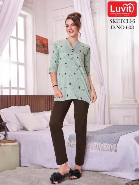 Womens Cotton nightsuit Set Breathable Fabric with Trendy Shirt Style Kurtis