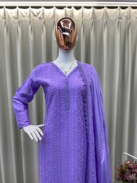 Womens Embroidered Chikankari Long Kurta with Choker Neck  Cotton Palazzo   Dupatta Traditional Eid Special Ethnic Wear Best Price Lucknowi Chikankari Kurtis Wholesale