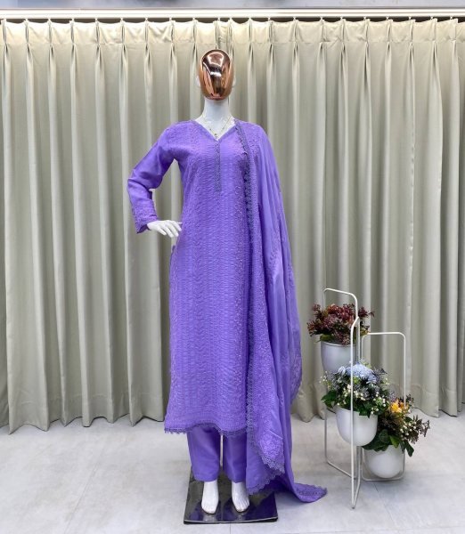 Womens Embroidered Chikankari Long Kurta with Choker Neck  Cotton Palazzo   Dupatta Traditional Eid Special Ethnic Wear Best Price Lucknowi Chikankari Kurtis Wholesale