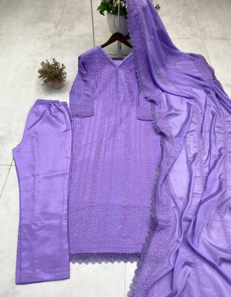 Womens Embroidered Chikankari Long Kurta with Choker Neck  Cotton Palazzo   Dupatta Traditional Eid Special Ethnic Wear Best Price Lucknowi Chikankari Kurtis Wholesale