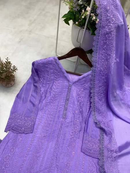 Womens Embroidered Chikankari Long Kurta with Choker Neck  Cotton Palazzo   Dupatta Traditional Eid Special Ethnic Wear Best Price Lucknowi Chikankari Kurtis Wholesale