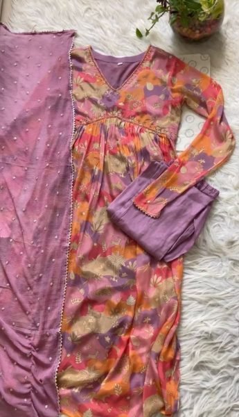 Womens Nayra Cut Suit With Digital Print 3 Piece Kurti Set