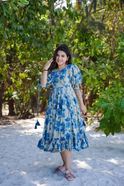 Womens Printed Maxi Western Gown Stylish Floral One Piece Dress Cotton Kurtis Wholesale