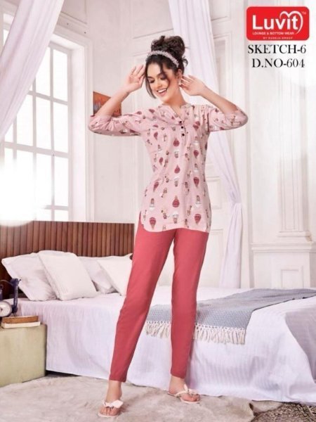 Soft Cotton Nightwear Set Printed Shirt & Track for Cozy Lounge Days Kurtis