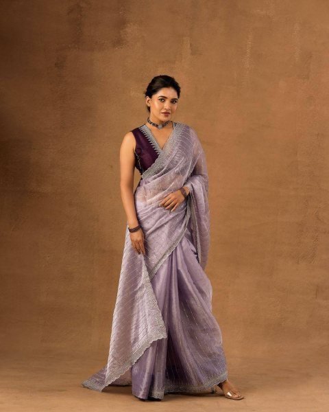 Womens Soft Burberry Embroidery Work Saree With Unstitched Blouse Piece Embroidery Sarees Wholesale