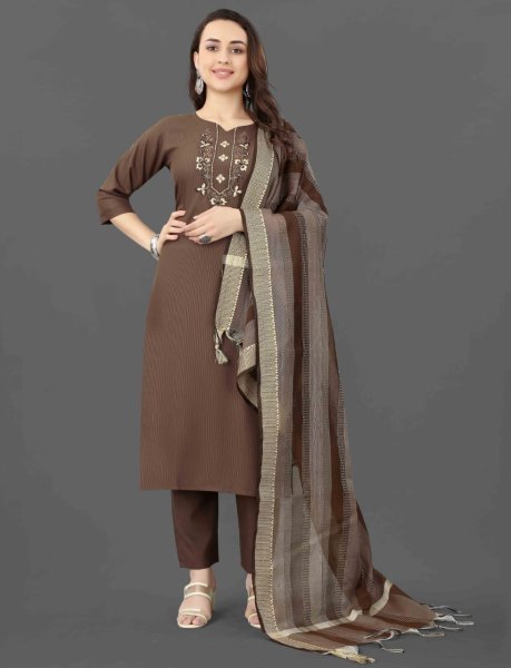 Womens Traditional 3 Piece Set with Mirror Work Fully Stitched Cotton Blend Suit 3 Piece Kurti Set