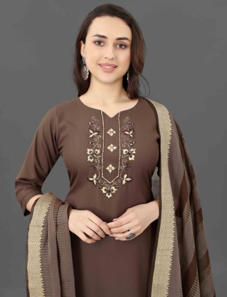 Womens Traditional 3 Piece Set with Mirror Work Fully Stitched Cotton Blend Suit 3 Piece Kurti Set
