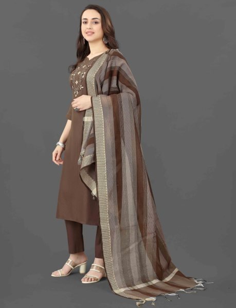 Womens Traditional 3 Piece Set with Mirror Work Fully Stitched Cotton Blend Suit 3 Piece Kurti Set