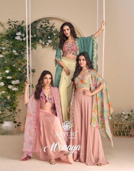 Wonaya By Sayuri Designer Chinon Silk Embroidery Indo Western Exporters Designer Plazzo Salwar Suits Wholesale