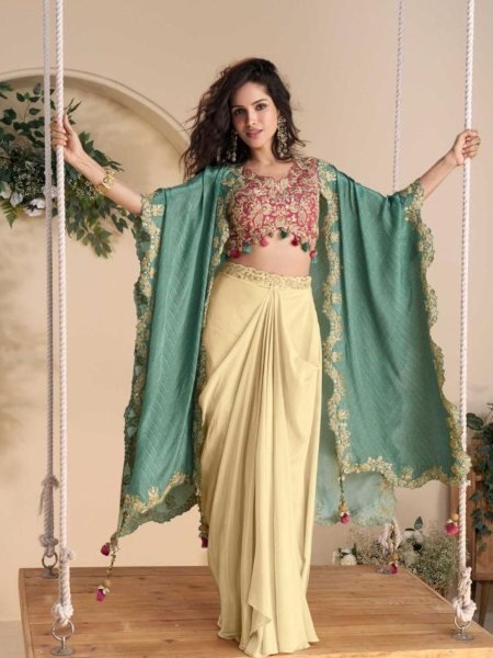 Wonaya Luxe Green Palazzo Skirt Set with Embroidered Blouse Chic Indo Western Suit Salwar Kameez