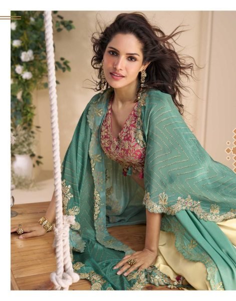 Wonaya Luxe Green Palazzo Skirt Set with Embroidered Blouse Chic Indo Western Suit Designer Plazzo Salwar Suits Wholesale