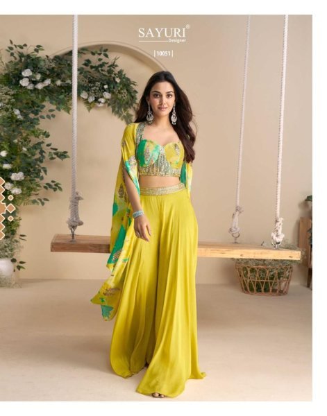 Wonaya Sayuri Chinon Indo Western Pair with Digital Floral Cape Designer Outfit  Designer Plazzo Salwar Suits Wholesale