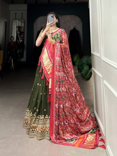 Wonderful Olive Green Embroidered Georgette Mehendi Wear Lehenga Choli Designer Lehenga Choli