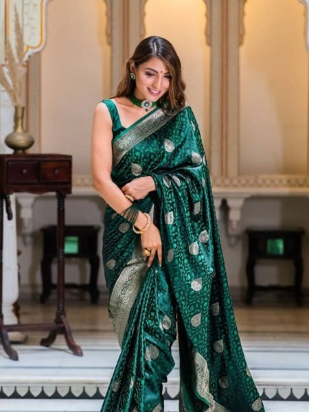 Woven Designer Silk Saree in Teal Green Party and Festive Wear Sarees 