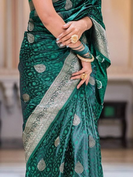 Woven Designer Silk Saree in Teal Green Party and Festive Wear Banarasi Saree Wholesale