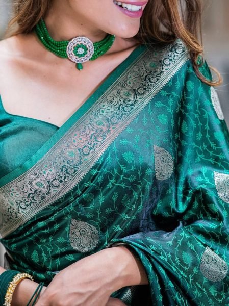 Woven Designer Silk Saree in Teal Green Party and Festive Wear Banarasi Saree Wholesale