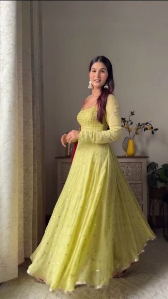 Yellow Anarkali Ready to Wear Set Georgette with Sequins   Thread Work New Collection Ready To Wear Collection
