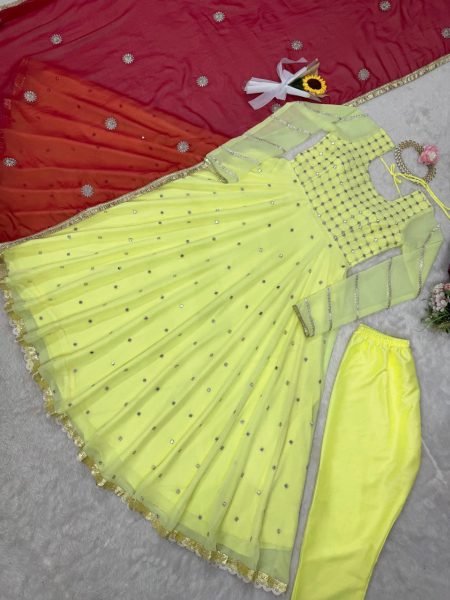 Yellow Anarkali Ready to Wear Set Georgette with Sequins   Thread Work New Collection Ready To Wear Collection