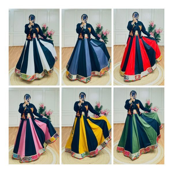 Yellow Black Rayon Ghaghra with Gamthi Work Denim Jacket Vibrant Festive Launch Navratri Collection