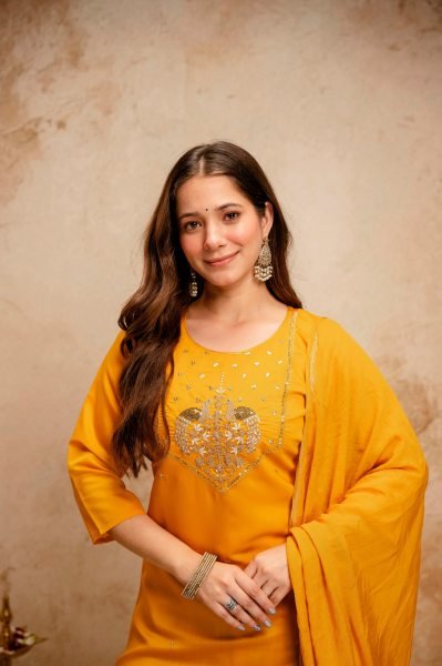 Yellow Chanderi Embroidered Kurti Pant Set with Bhagalpuri Dupatta for Daily Wear  Straight Cut Long Kurtis