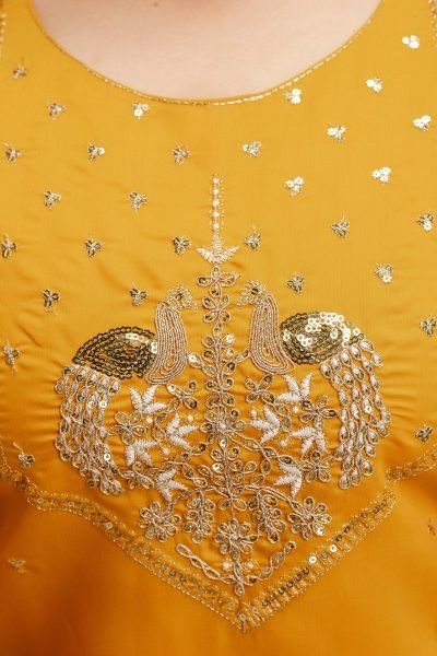 Yellow Chanderi Embroidered Kurti Pant Set with Bhagalpuri Dupatta for Daily Wear  Straight Cut Long Kurtis