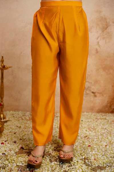 Yellow Chanderi Embroidered Kurti Pant Set with Bhagalpuri Dupatta for Daily Wear  Straight Cut Long Kurtis