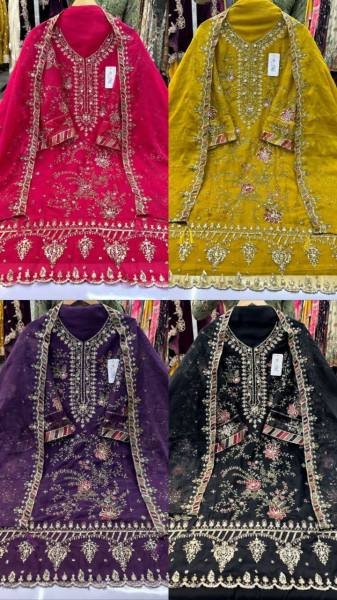 Yellow Chiffon Fabric With Embroidery khatli Work Straight Cut Pakistani Salwar Kameez In Best Rate  Pakistani Suits Wholesale