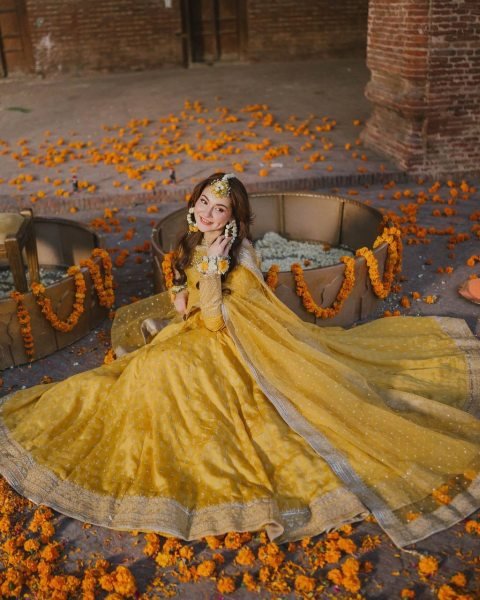 Yellow Chinon Silk Anarkali Gown with Dupatta Haldi and Festive Look Ready To Wear Collection