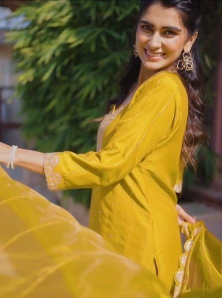 Yellow Chinon Suit Set with Heavy Embroidery and Dupatta for Festive Wear  Straight Cut Long Kurtis
