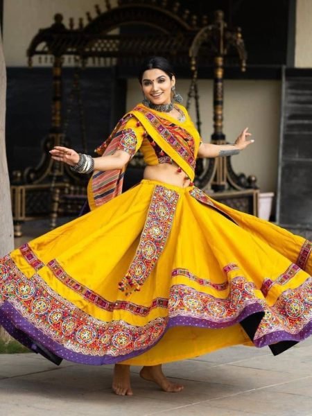 Yellow Color Butter Silk Lehenga Choli With Embroidery Work  Navratri Lehnega Choli