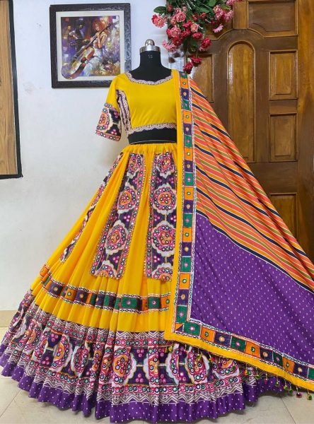Yellow Color Butter Silk Lehenga Choli With Embroidery Work  Navratri Lehnega Choli