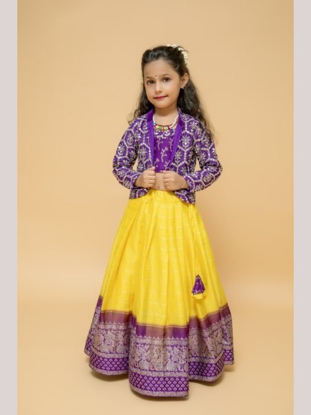 Yellow Color Chinon Silk Sequence Embroidery Lehenga Choli  Girls Wear