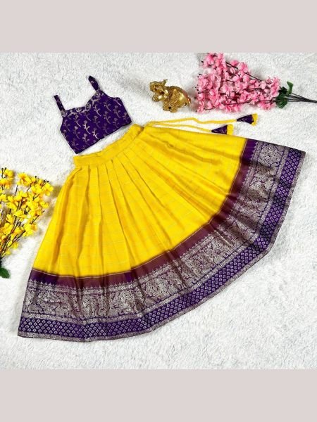 Yellow Color Chinon Silk Sequence Embroidery Lehenga Choli  Girls Wear