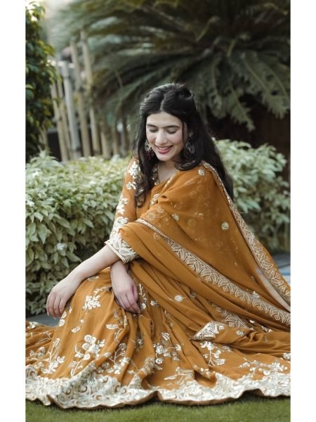 Yellow Color Designer Heavy Faux Georgette Anarkali Suit Set  Ready To Wear Collection