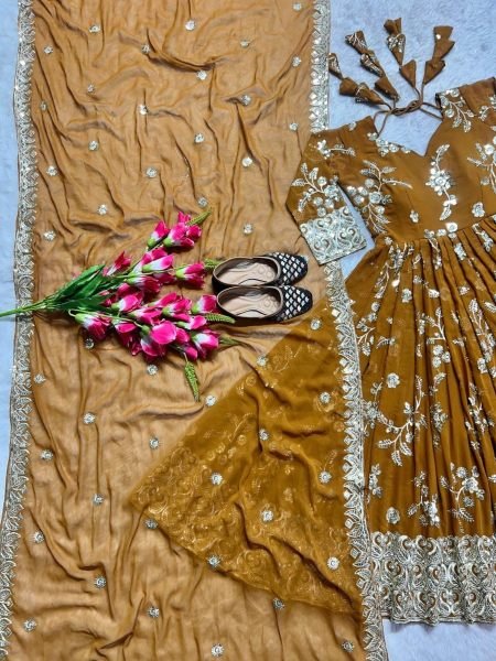 Yellow Color Designer Heavy Faux Georgette Anarkali Suit Set  Ready To Wear Collection