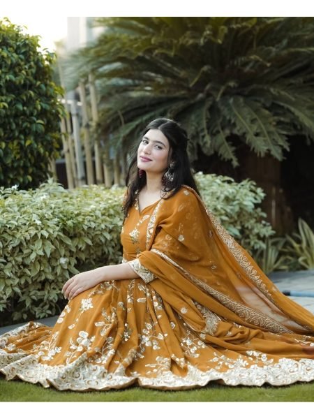 Yellow Color Designer Heavy Faux Georgette Anarkali Suit Set  Ready To Wear Collection